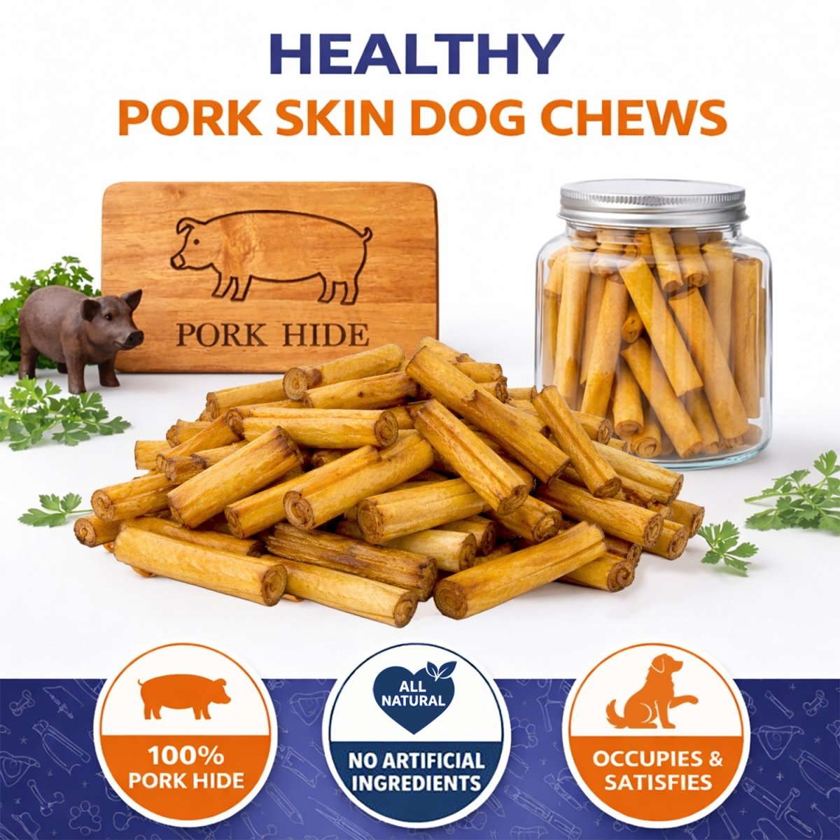 ValueBull USA Pork Hide Retriever Rolls for Dogs, 4 Inch Pig Skin Chews, 200 Count Bulk Pack - ValuePetSupplies