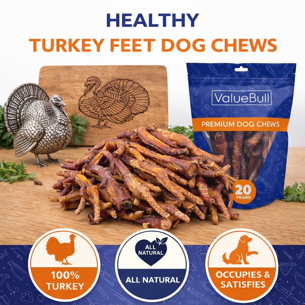 ValueBull Turkey Feet for Dogs, 50 Count Bulk Pack - Turkey - 50 Feet