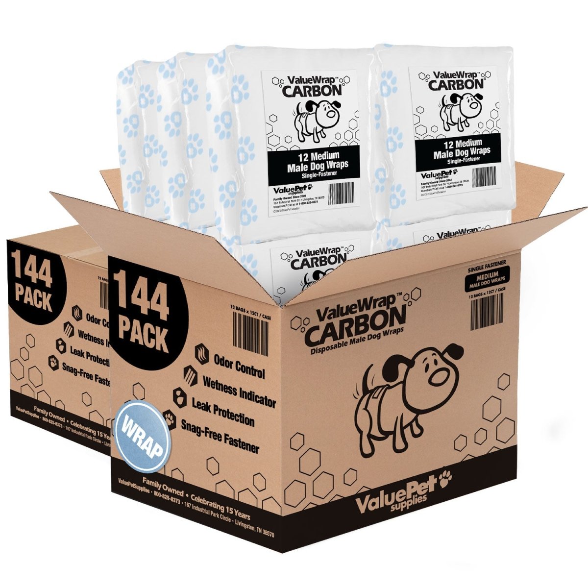 ValueWrap Male Wraps, Disposable Dog Diapers, Carbon, 1 - Tab Medium, 288 Count BULK PACK - ValuePetSupplies