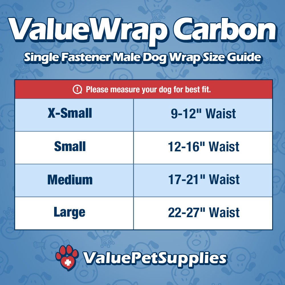 ValueWrap Male Wraps, Disposable Dog Diapers, Carbon, 1 - Tab Extra Small, 144 Count - ValuePetSupplies
