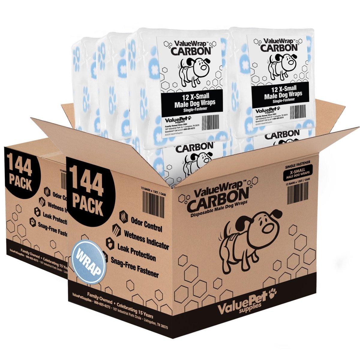 ValueWrap Male Wraps, Disposable Dog Diapers, Carbon, 1 - Tab Extra Small, 288 Count BULK PACK - ValuePetSupplies