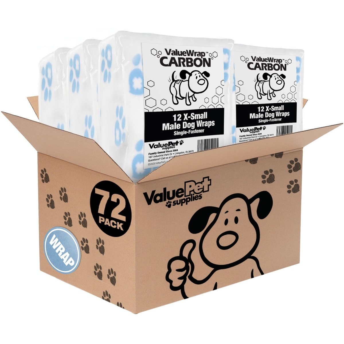 ValueWrap Male Wraps, Disposable Dog Diapers, Carbon, 1 - Tab Extra Small, 72 Count - ValuePetSupplies