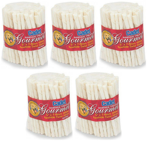 Cadet Rawhide Twist Stick Dog Chews, 5 Inch x 7-8 millimeter, 100 Count, 5 Pack