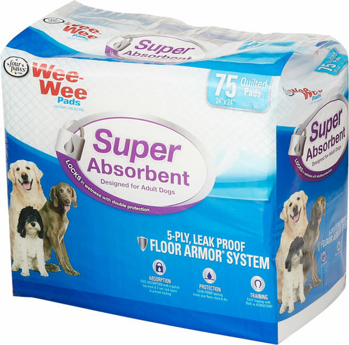 Four Paws Wee Wee Pads, 24x24 Inch, Super Absorbent, 75 Count