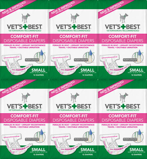 Vet's Best Diapers with Tail-Hole for Female Dogs, Comfort-Fit Disposable, Small, 12 Count, 6 Pack