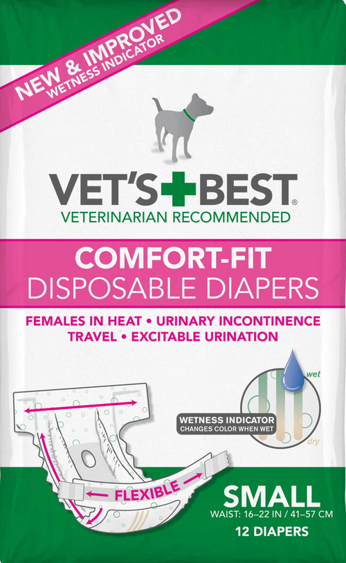 Vet's Best Diapers with Tail-Hole for Female Dogs, Comfort-Fit Disposable, Small, 12 Count