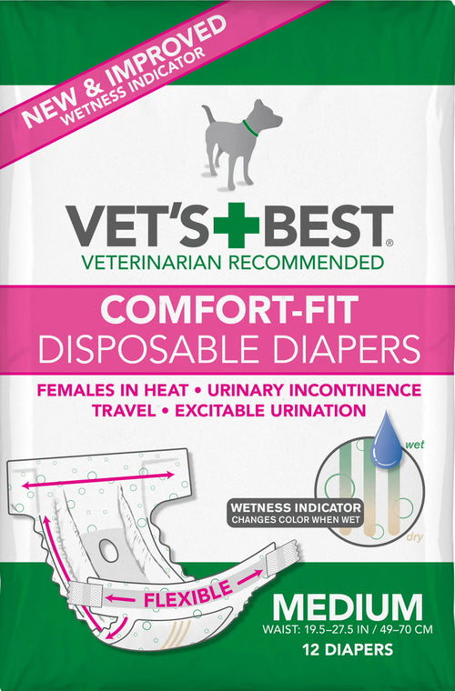 Vet's Best Diapers with Tail-Hole for Female Dogs, Comfort-Fit Disposable, Medium, 12 Count, 3 Pack