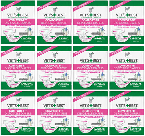 Vet's Best Diapers with Tail-Hole for Female Dogs, Comfort-Fit Disposable, Large/X-Large, 12 Count, 12 Pack