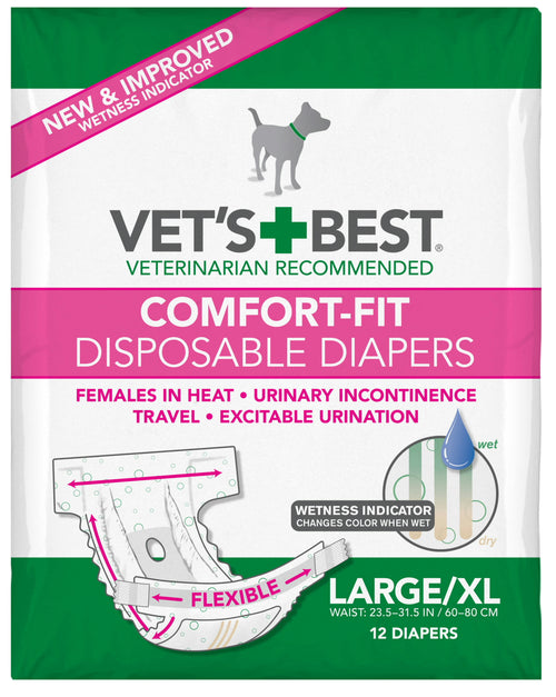 Vet's Best Diapers with Tail-Hole for Female Dogs, Comfort-Fit Disposable, Large/X-Large, 12 Count, 6 Pack