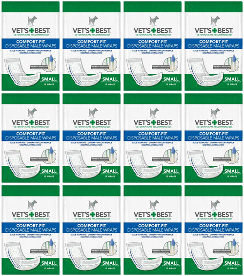Vet's Best Male Wraps for Dogs, Comfort-Fit Disposable, Small, 12 Count, 12 Pack