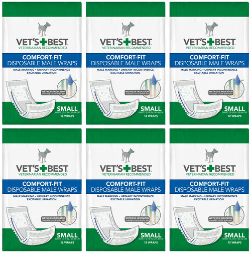 Vet's Best Male Wraps for Dogs, Comfort-Fit Disposable, Small, 12 Count, 6 Pack