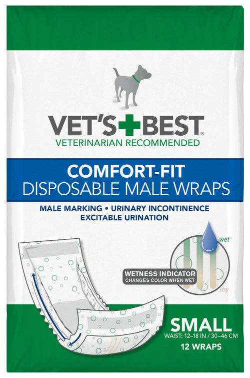 Vet's Best Male Wraps for Dogs, Comfort-Fit Disposable, Small, 12 Count, 6 Pack