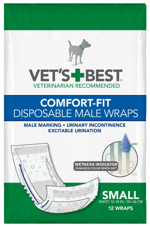 Vet's Best Male Wraps for Dogs, Comfort-Fit Disposable, Small, 12 Count