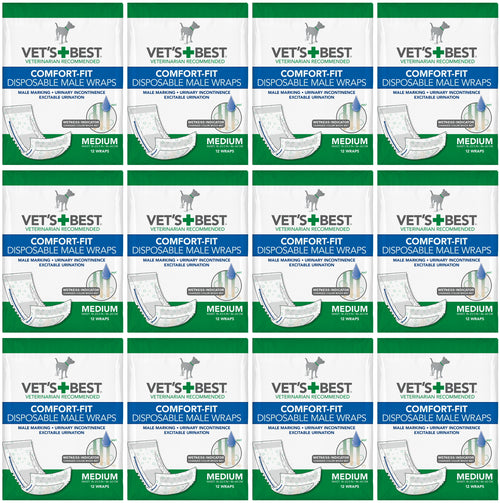Vet's Best Male Wraps for Dogs, Comfort-Fit Disposable, Medium, 12 Count, 12 Pack
