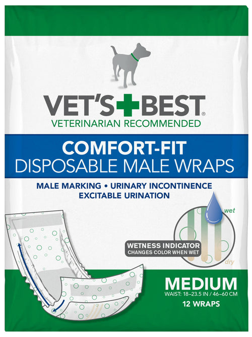 Vet's Best Male Wraps for Dogs, Comfort-Fit Disposable, Medium, 12 Count, 3 Pack