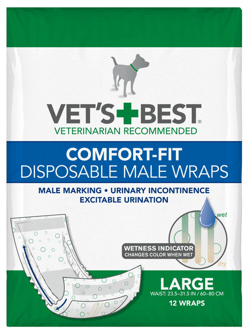 Vet's Best Male Wraps for Dogs, Comfort-Fit Disposable, Large, 12 Count, 3 Pack