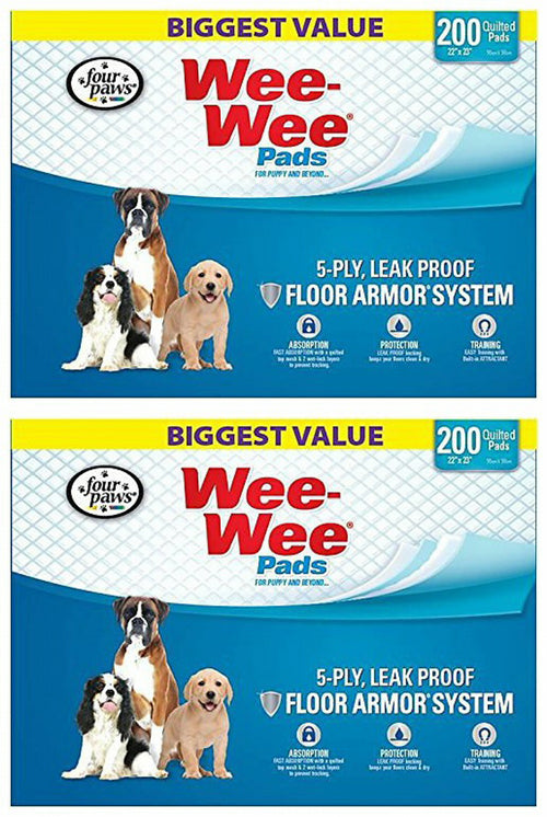 Four Paws Wee-Wee Pads for Dogs, 22x23 Inch, 200 Count, 2 Pack