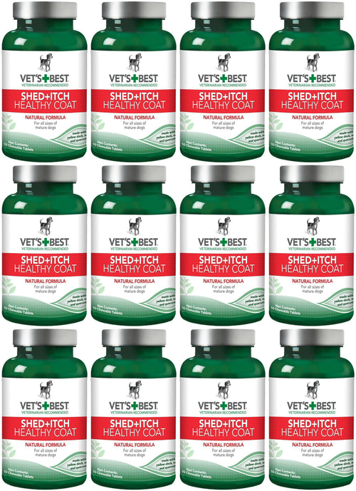 Vet's Best Shed + Itch Healthy Coat Chewable Tablets for Dogs, 50 Count, 12 Pack