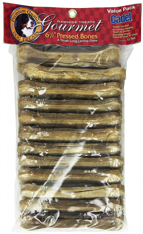 Cadet Pressed Rawhide Bone, 6.5 Inch, 12 Count, 3 Pack