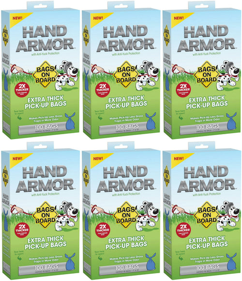 Bags on Board Poop Waste Pick-Up Bags, Hand Armor Extra Thick, 100 Count, 6 Pack