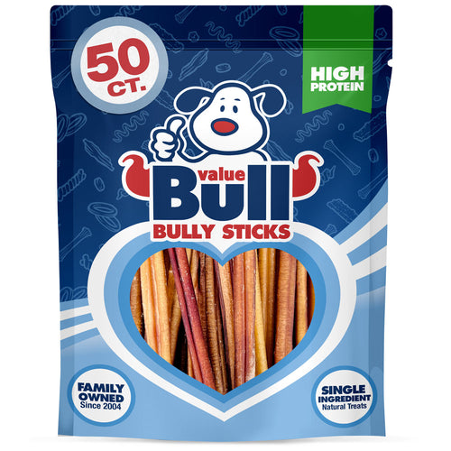ValueBull USA Bully Sticks for Small Dogs, Thin 6 Inch, Odor Free, 50 Count