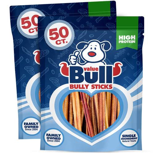 ValueBull USA Bully Sticks for Small Dogs, Thin 6 Inch, Odor Free, 100 Count