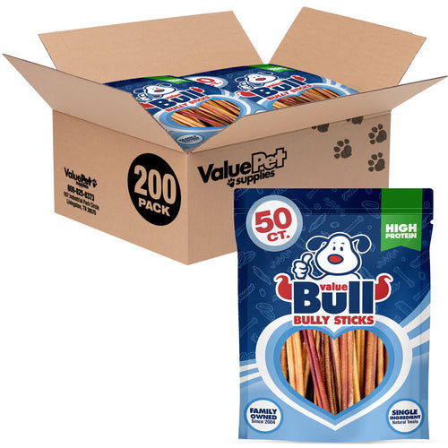 ValueBull USA Bully Sticks for Small Dogs, Thin 6 Inch, Odor Free, 200 Count