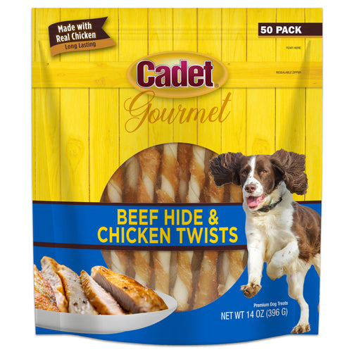 Cadet Rawhide & Chicken Twist Dog Chews, 5 Inch, Gourmet, 50 Count, 6 Pack