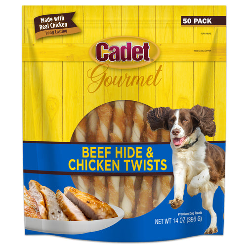Cadet Rawhide & Chicken Twist Dog Chews, 5 Inch, Gourmet, 50 Count, 12 Pack