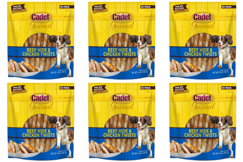 Cadet Rawhide & Chicken Twist Dog Chews, 5 Inch, Gourmet, 50 Count, 6 Pack