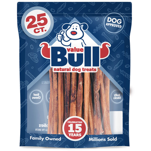 ValueBull Bully Sticks for Dogs, Thick 12 Inch, 25 Count