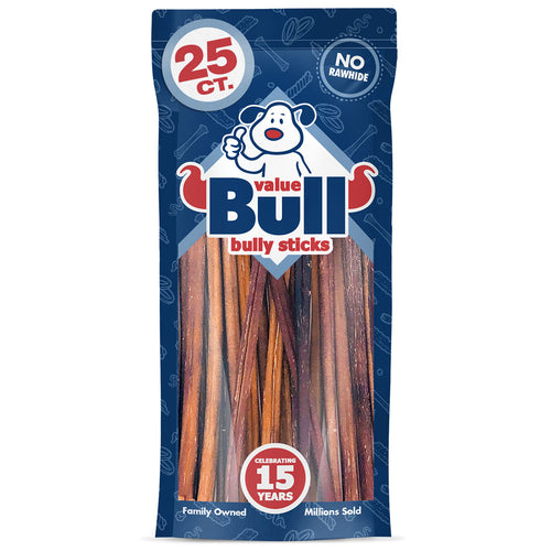 ValueBull Bully Sticks for Small Dogs, Thin 12 Inch, 25 Count
