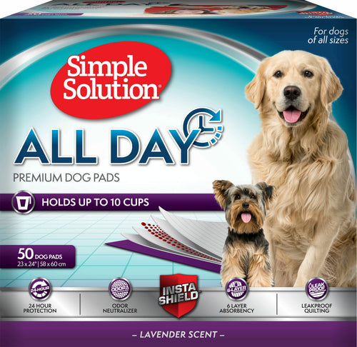 Simple Solution Training Pads for Dogs, All Day Premium, Lavender, 23x24 Inch, 50 Count, 2 Pack