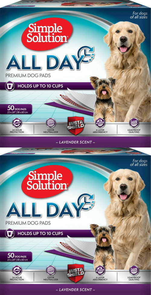 Simple Solution Training Pads for Dogs, All Day Premium, Lavender, 23x24 Inch, 50 Count, 2 Pack