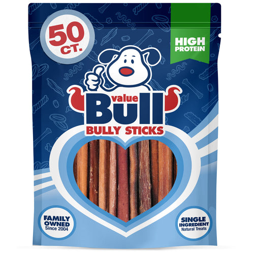 ValueBull Bully Sticks for Small Dogs, Thin 6 Inch, 50 Count