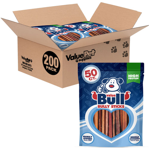 ValueBull Bully Sticks for Small Dogs, Thin 6 Inch, 200 Count