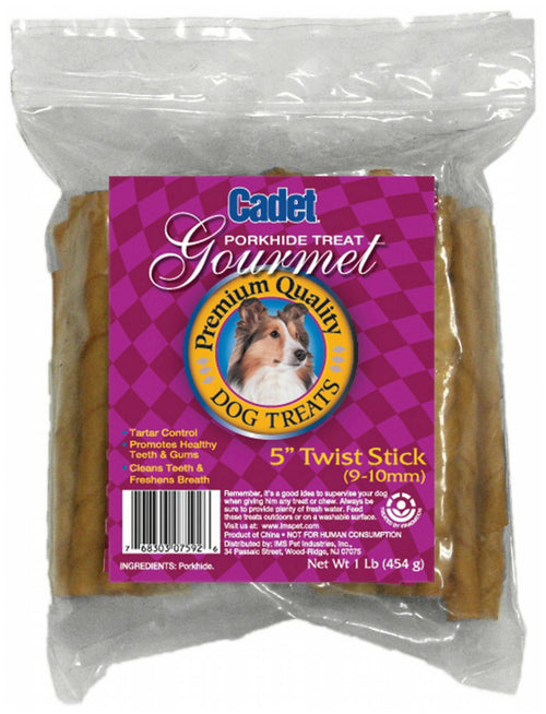 Cadet Gourmet Pork Hide Twist Sticks Dog Treats, 5 Inch, 1 Pound, 6 Pack