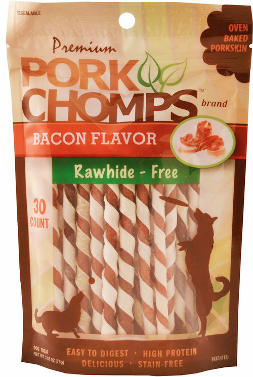 Premium Pork Chomps Mini Twistz Dog Chews, Bacon, 30 Count