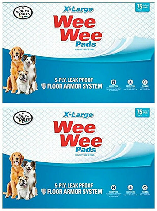 Four Paws Wee-Wee Pads for Dogs, X-Large 28x34 Inch, 75 Count, 2 Pack