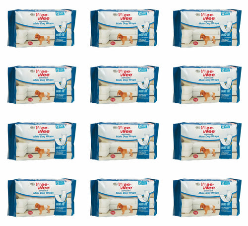 Four Paws Wee-Wee Male Dog Wraps, Disposable, X-Small/Small 12 Count, 12 Pack