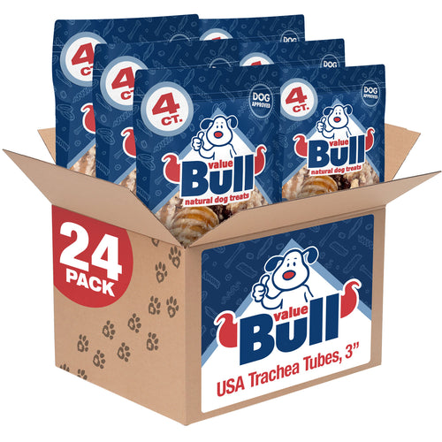 ValueBull USA Beef Trachea Tubes Dog Chews 3 Inch, 24 Count