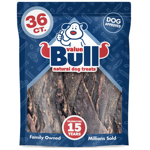 ValueBull USA Beef Jerky Dog Chews, 5 Inch, Hickory-Smoked, 36 Count