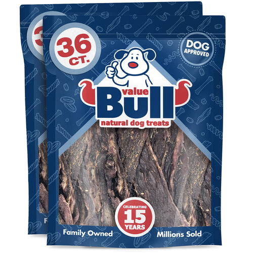 ValueBull USA Beef Jerky Dog Chews, 5 Inch, Hickory-Smoked, 72 Count