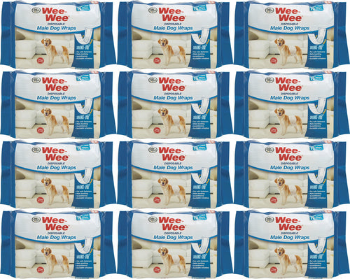 Four Paws Wee-Wee Male Dog Wraps, Disposable, Medium/Large, 12 Count, 12 Pack