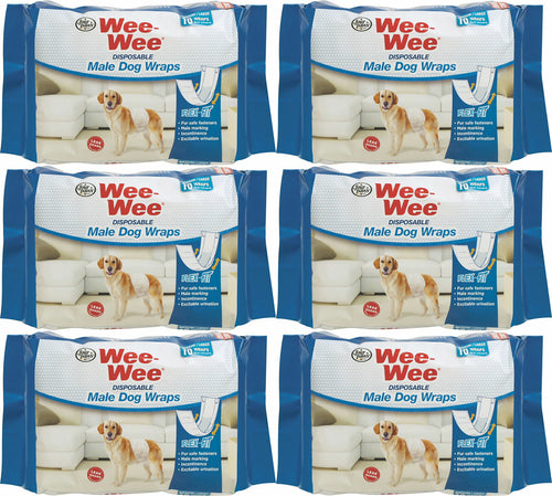 Four Paws Wee-Wee Male Dog Wraps, Disposable, Medium/Large, 12 Count, 6 Pack