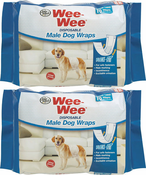 Four Paws Wee-Wee Male Dog Wraps, Disposable, Medium/Large, 12 Count, 2 Pack