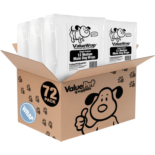ValueWrap Male Wraps, Disposable Dog Diapers, 1-Tab Medium, 72 Count