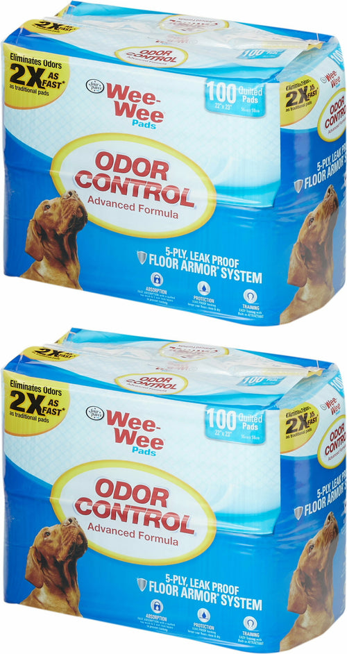 Four Paws Wee Wee Pads 22x23 Inch, Odor Control, 100 Count, 2 Pack