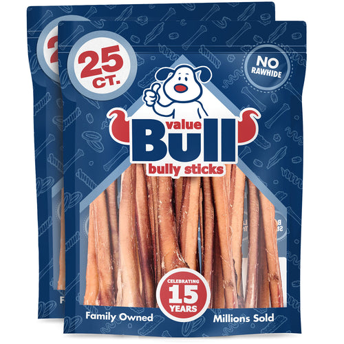ValueBull Bully Sticks, Low Odor Premium Dog Chews, Thick 12", 50 ct