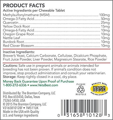 Vet's Best Shed + Itch Healthy Coat Chewable Tablets for Dogs, 50 Count, 12 Pack